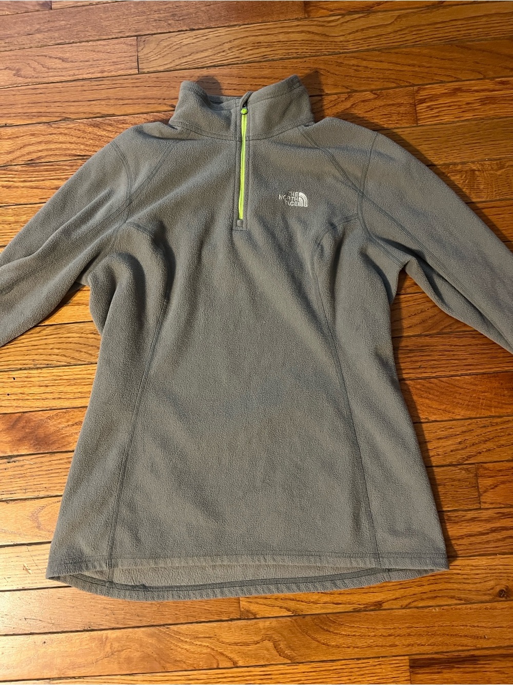 The North Face Heather Gray Fleece Jacket with Lime Trim